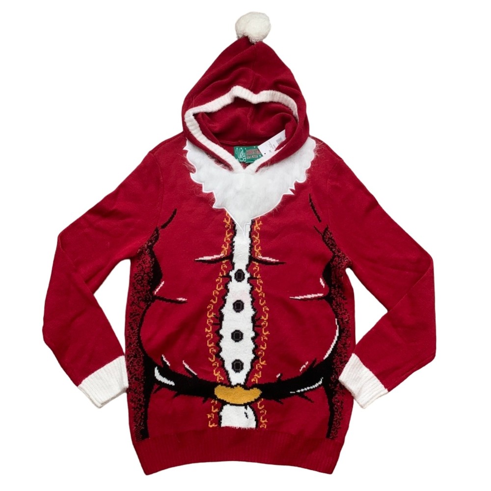NEW Ugly Christmas Sweater Santa Belly Hoodie Size Medium